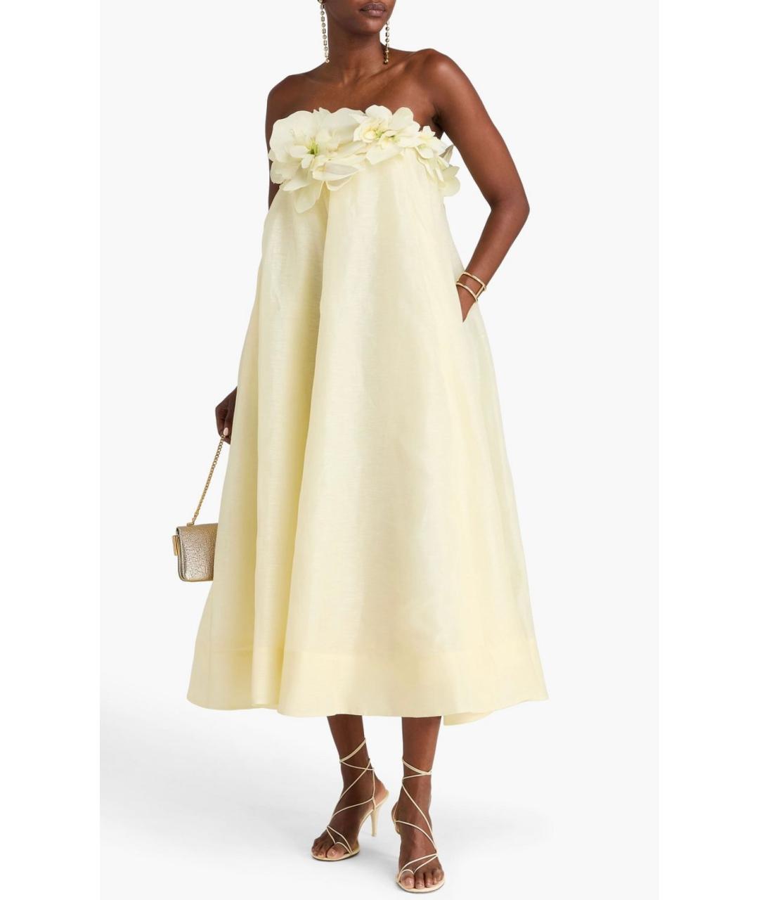 ZIMMERMANN Желтое льняное коктейльное платье, фото 5