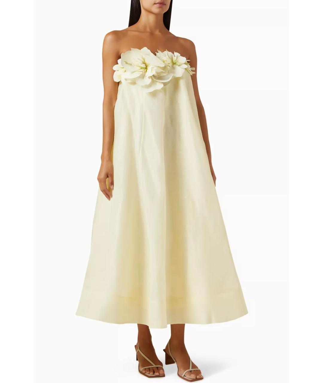 ZIMMERMANN Желтое льняное коктейльное платье, фото 3