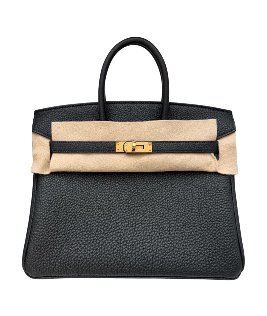 HERMES Черная кожаная сумка с короткими ручками, фото 1