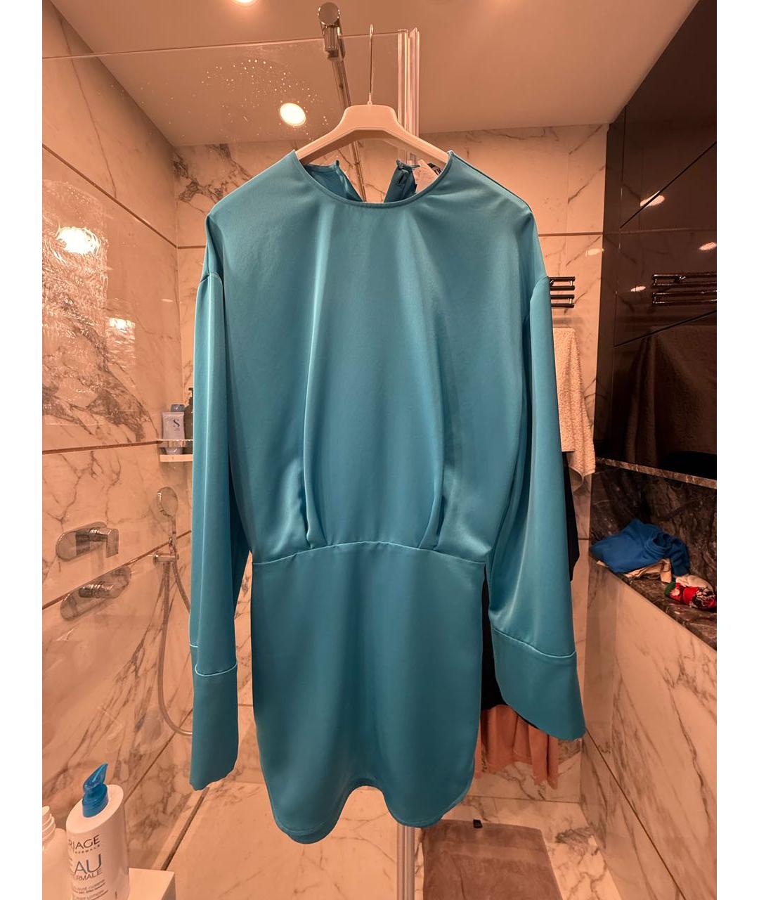 THE ATTICO Голубое шелковое повседневное платье, фото 5