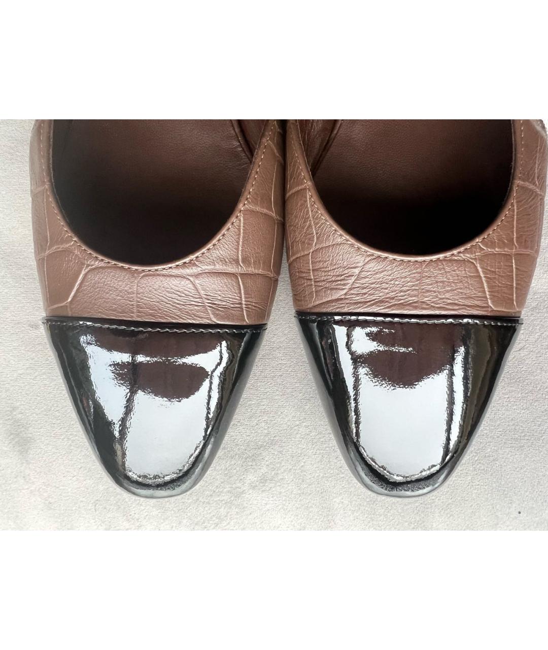 CHANEL Коричневые кожаные лодочки на низком каблуке, фото 5