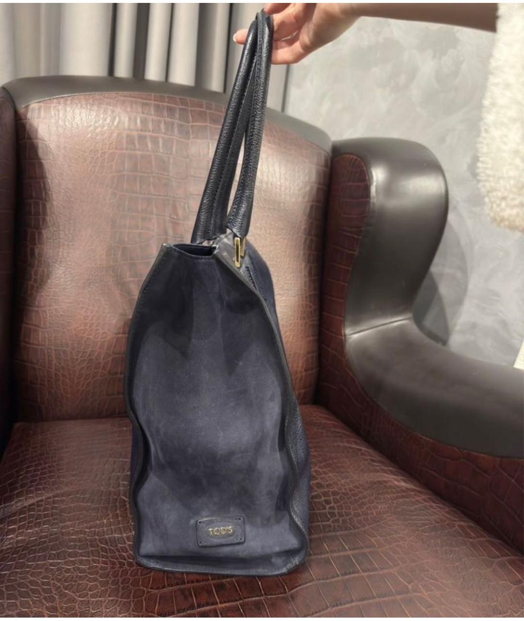 TOD'S Темно-синяя кожаная сумка тоут, фото 3