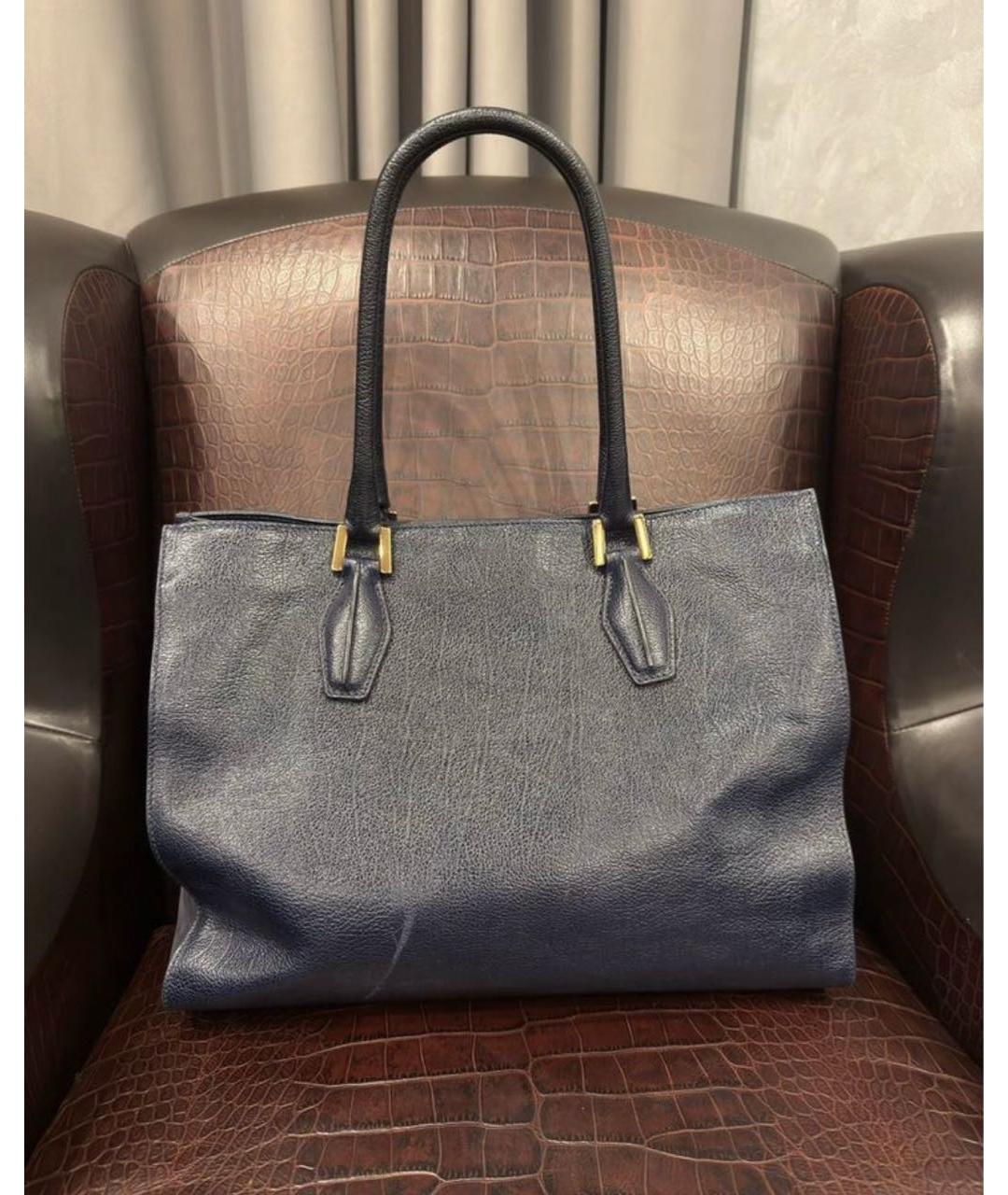 TOD'S Темно-синяя кожаная сумка тоут, фото 2