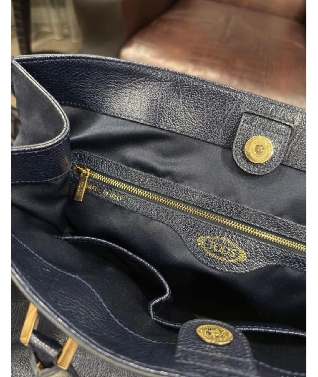 TOD'S Темно-синяя кожаная сумка тоут, фото 4