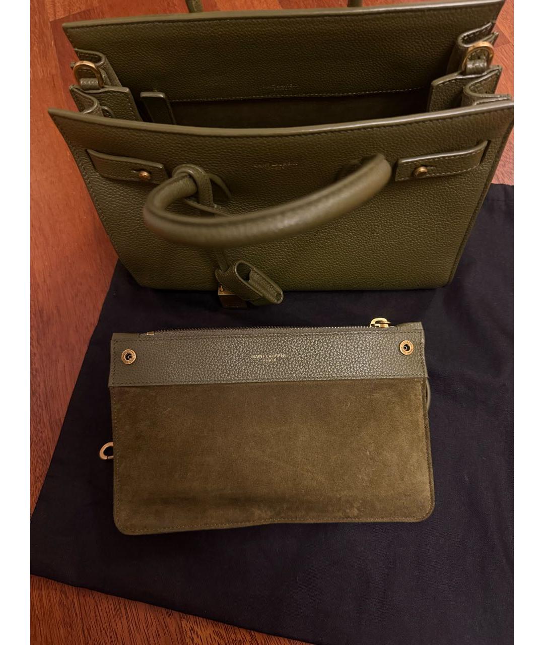 SAINT LAURENT Зеленая кожаная сумка тоут, фото 6