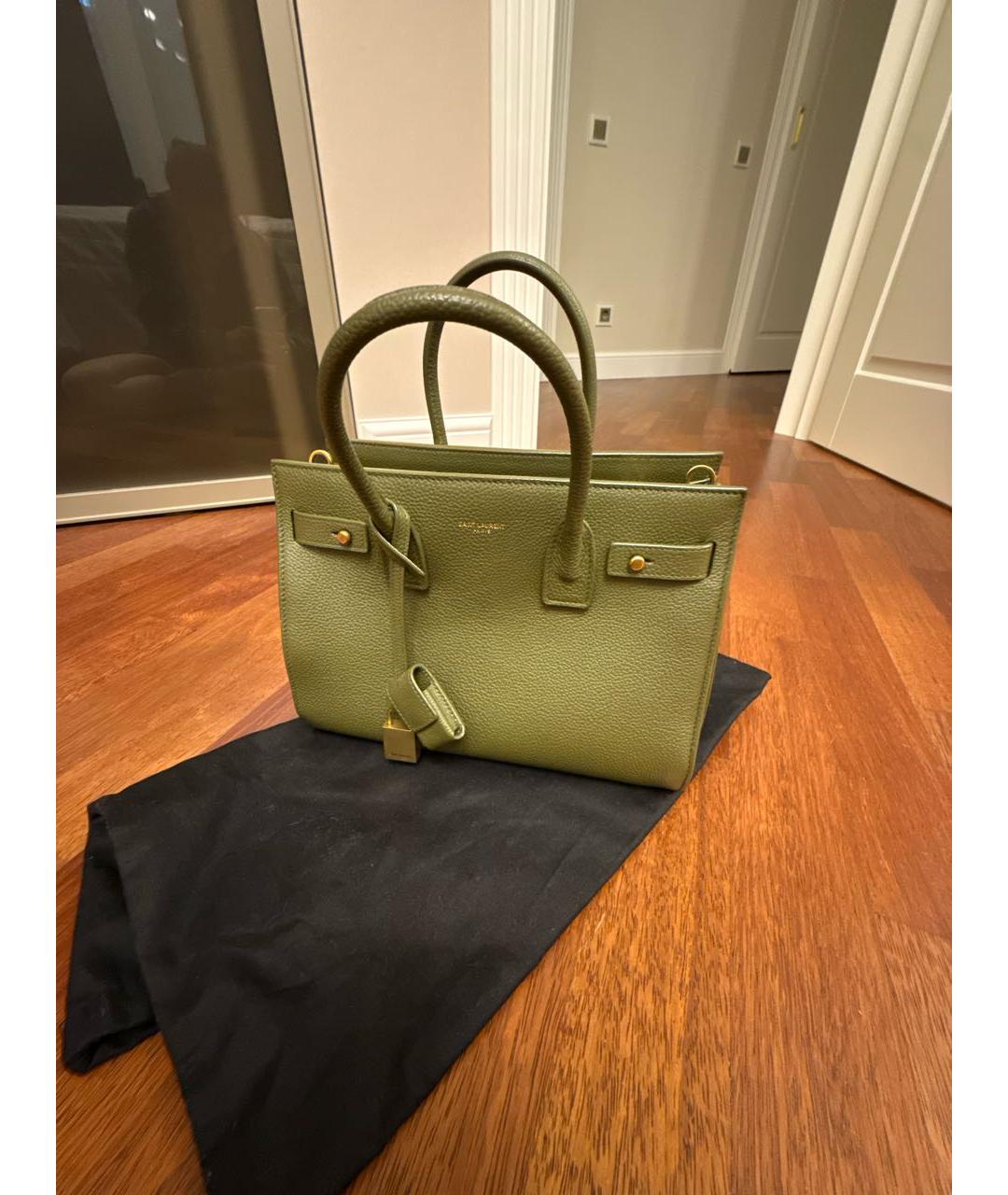 SAINT LAURENT Зеленая кожаная сумка тоут, фото 3