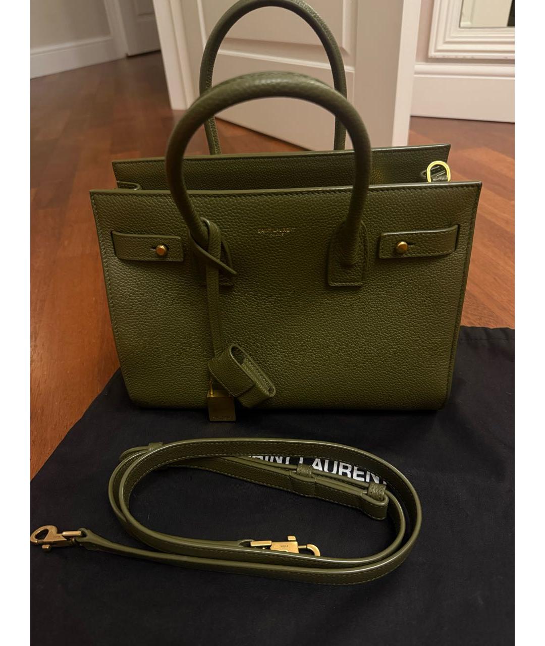 SAINT LAURENT Зеленая кожаная сумка тоут, фото 2