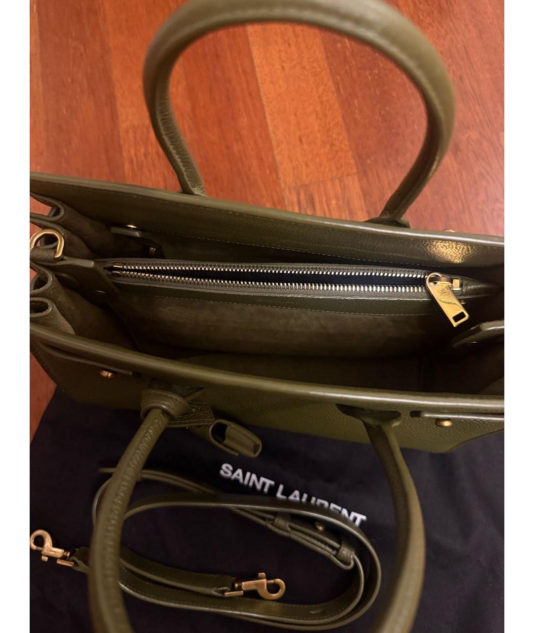 SAINT LAURENT Зеленая кожаная сумка тоут, фото 5