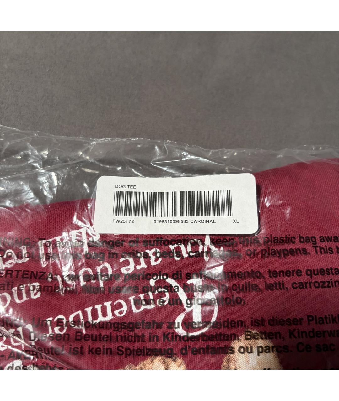 SUPREME Бордовая хлопковая футболка, фото 5