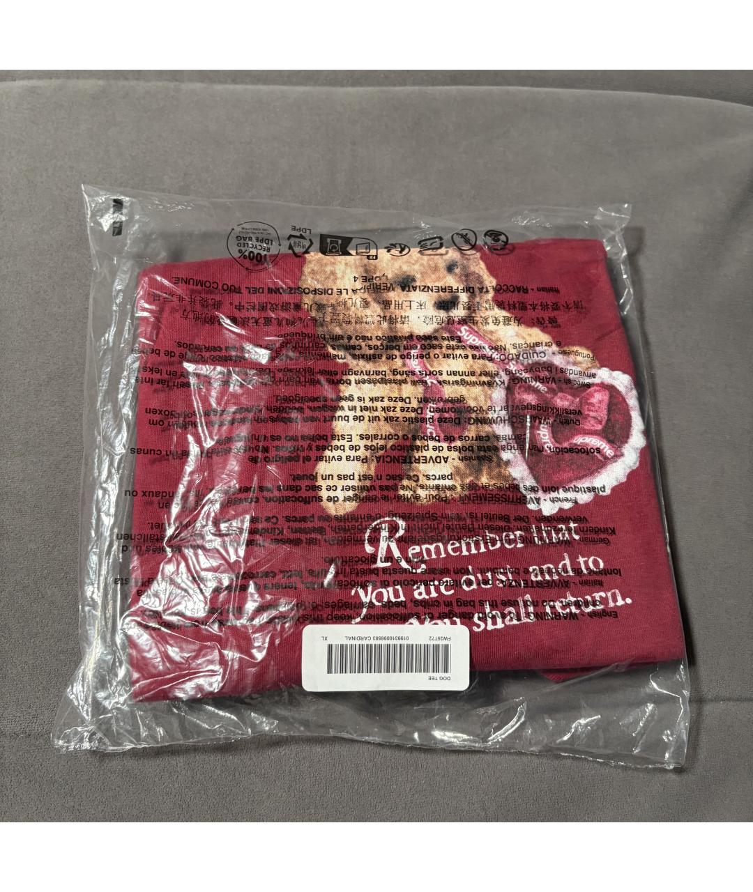 SUPREME Бордовая хлопковая футболка, фото 3