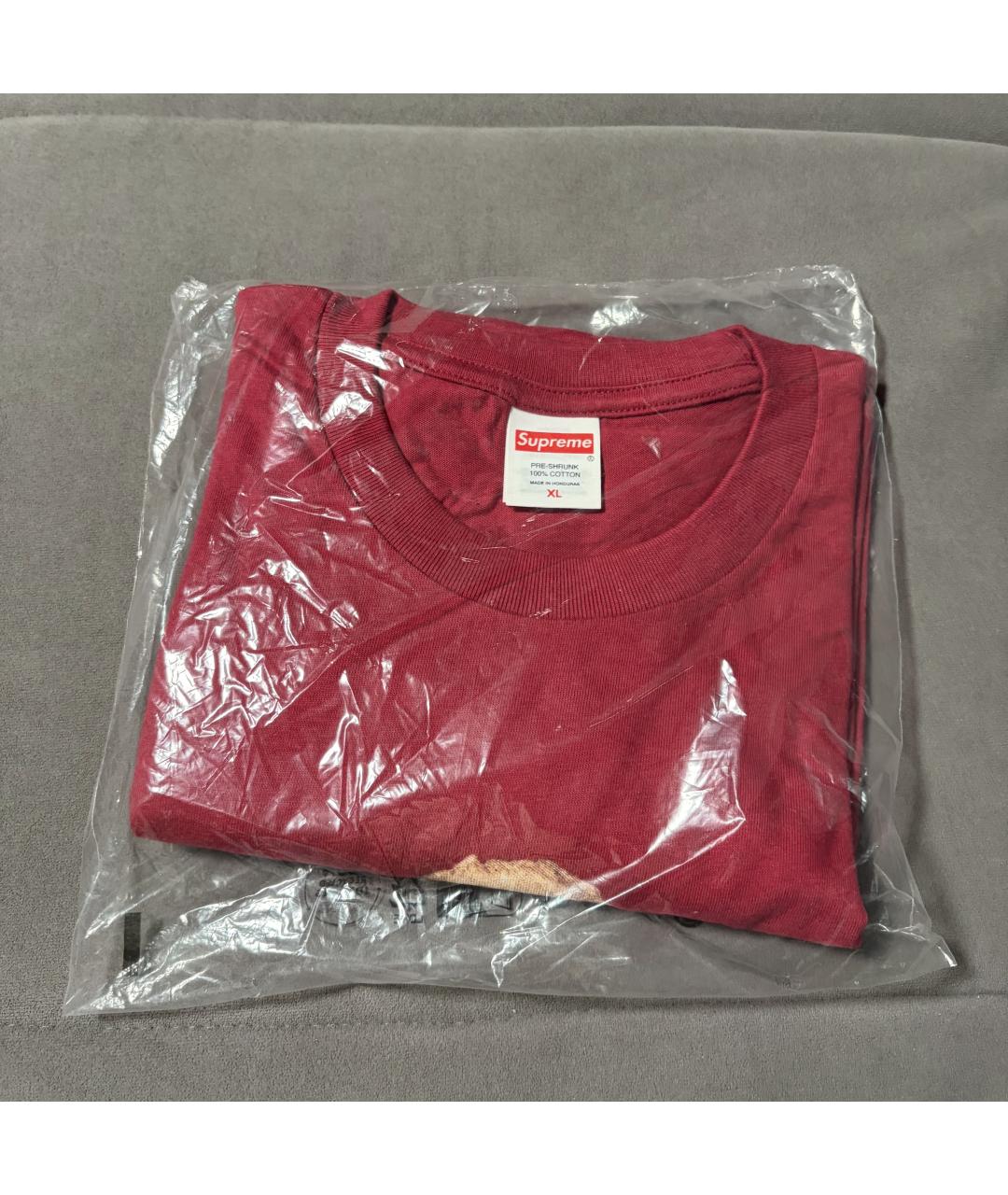 SUPREME Бордовая хлопковая футболка, фото 2