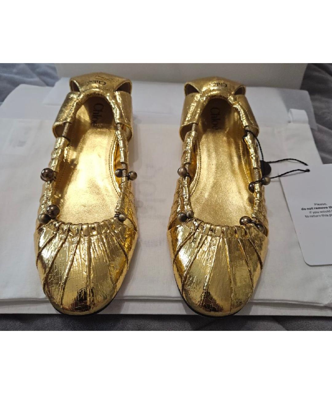CHLOE Золотые кожаные балетки, фото 2