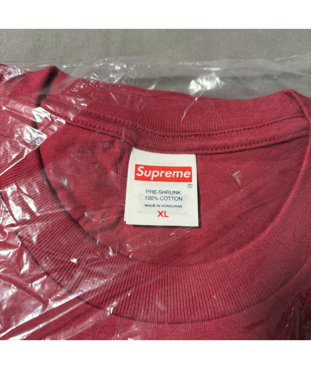 SUPREME Бордовая хлопковая футболка, фото 4