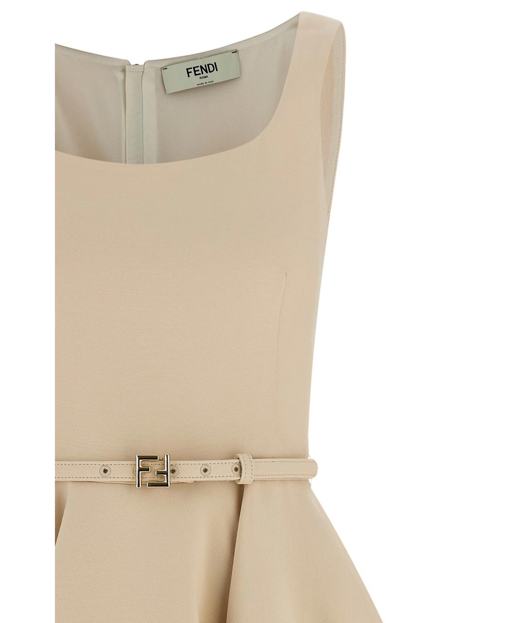 FENDI Бежевое шерстяное коктейльное платье, фото 4