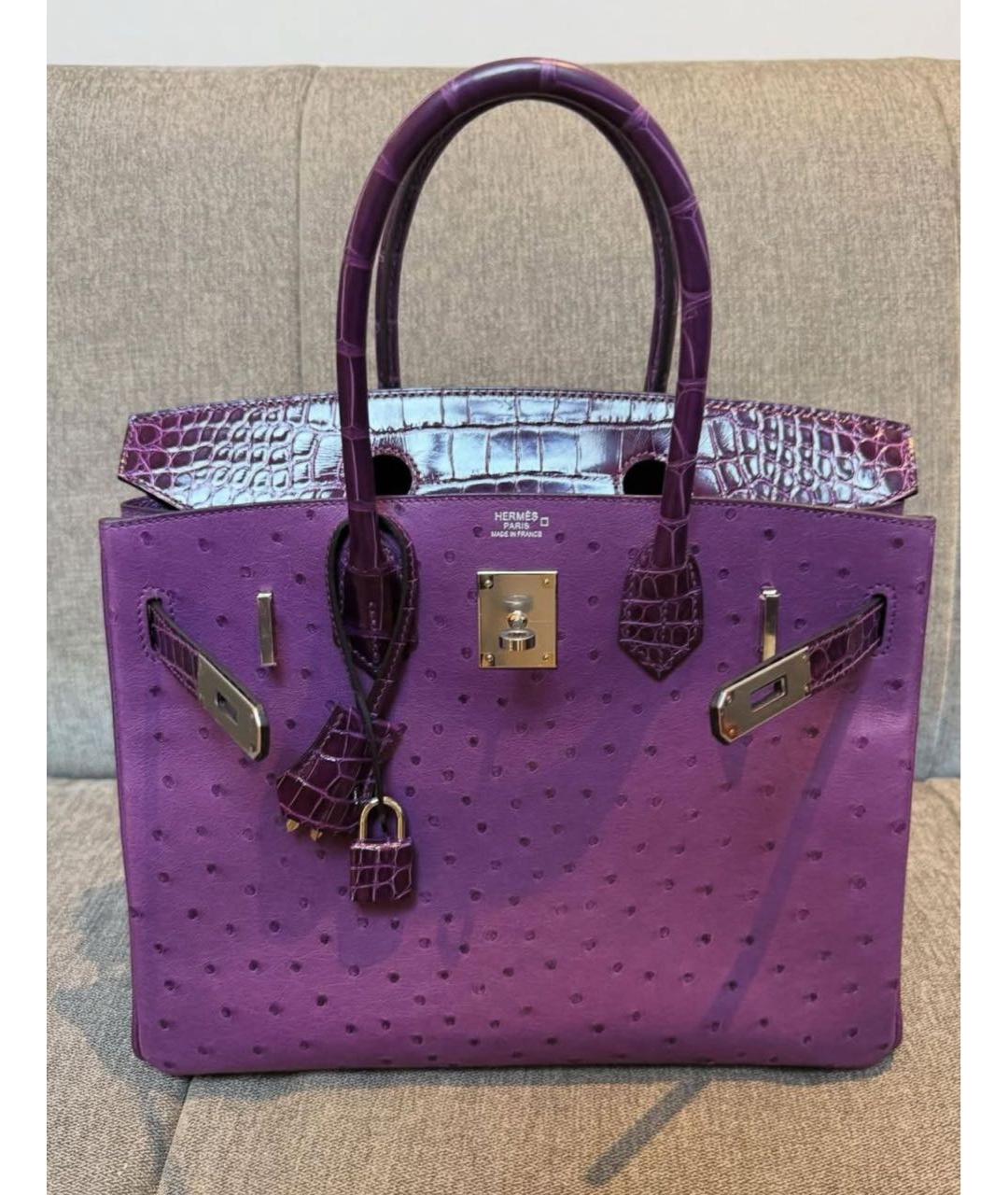 HERMES Фиолетовая сумка с короткими ручками из экзотической кожи, фото 2
