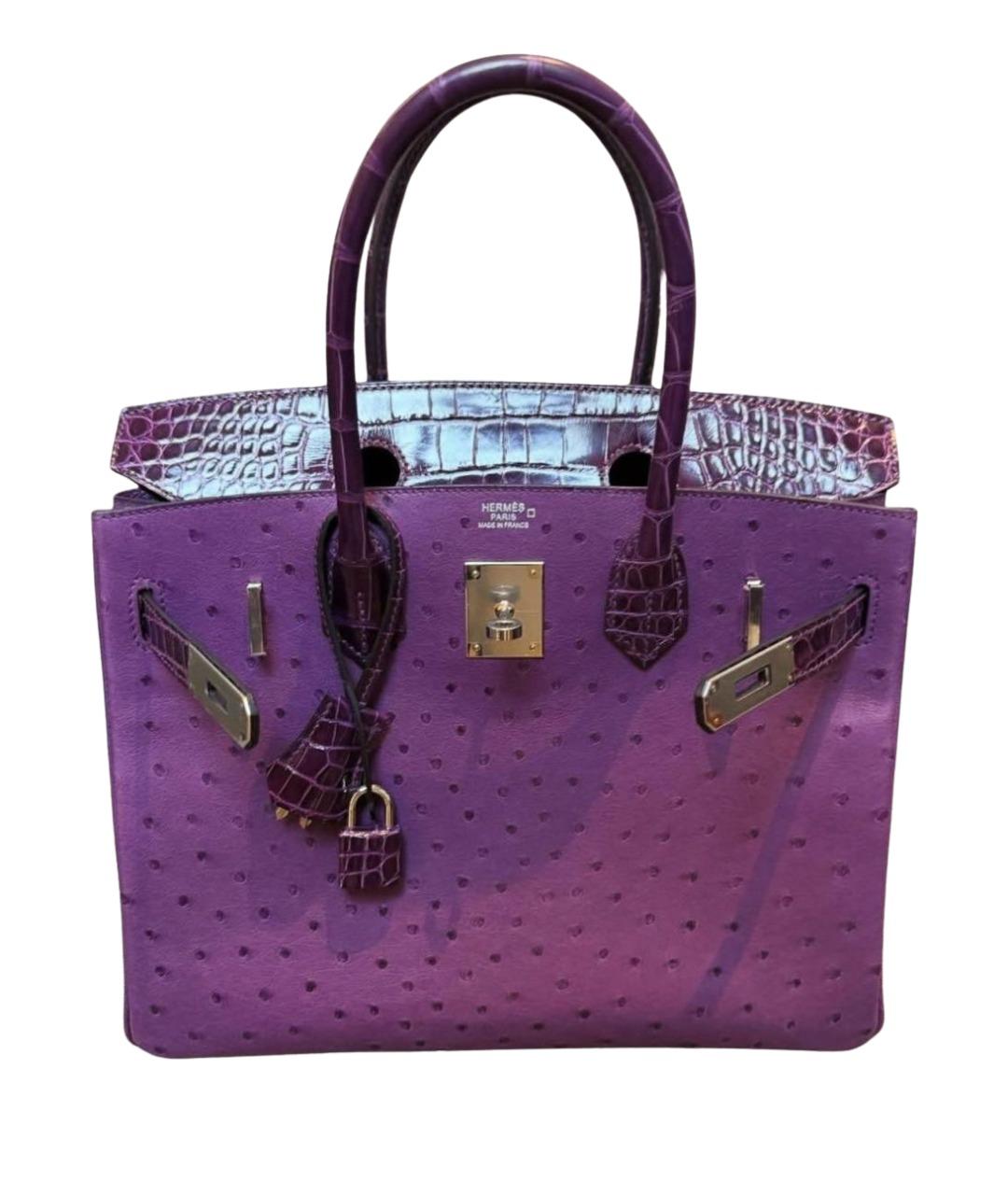 HERMES Фиолетовая сумка с короткими ручками из экзотической кожи, фото 1