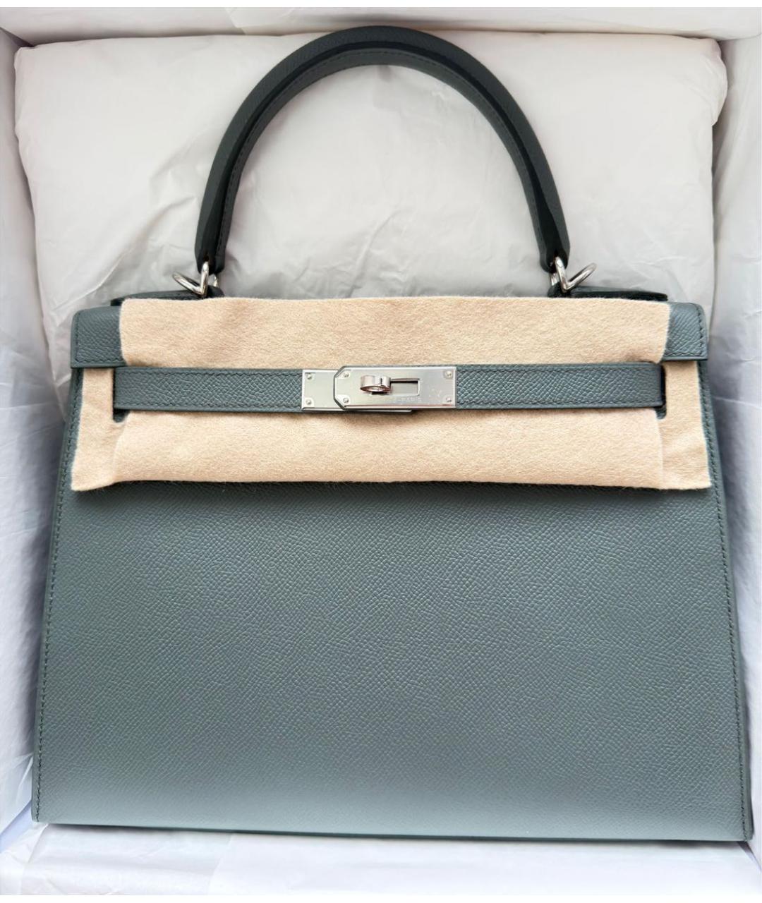 HERMES Зеленая кожаная сумка с короткими ручками, фото 3