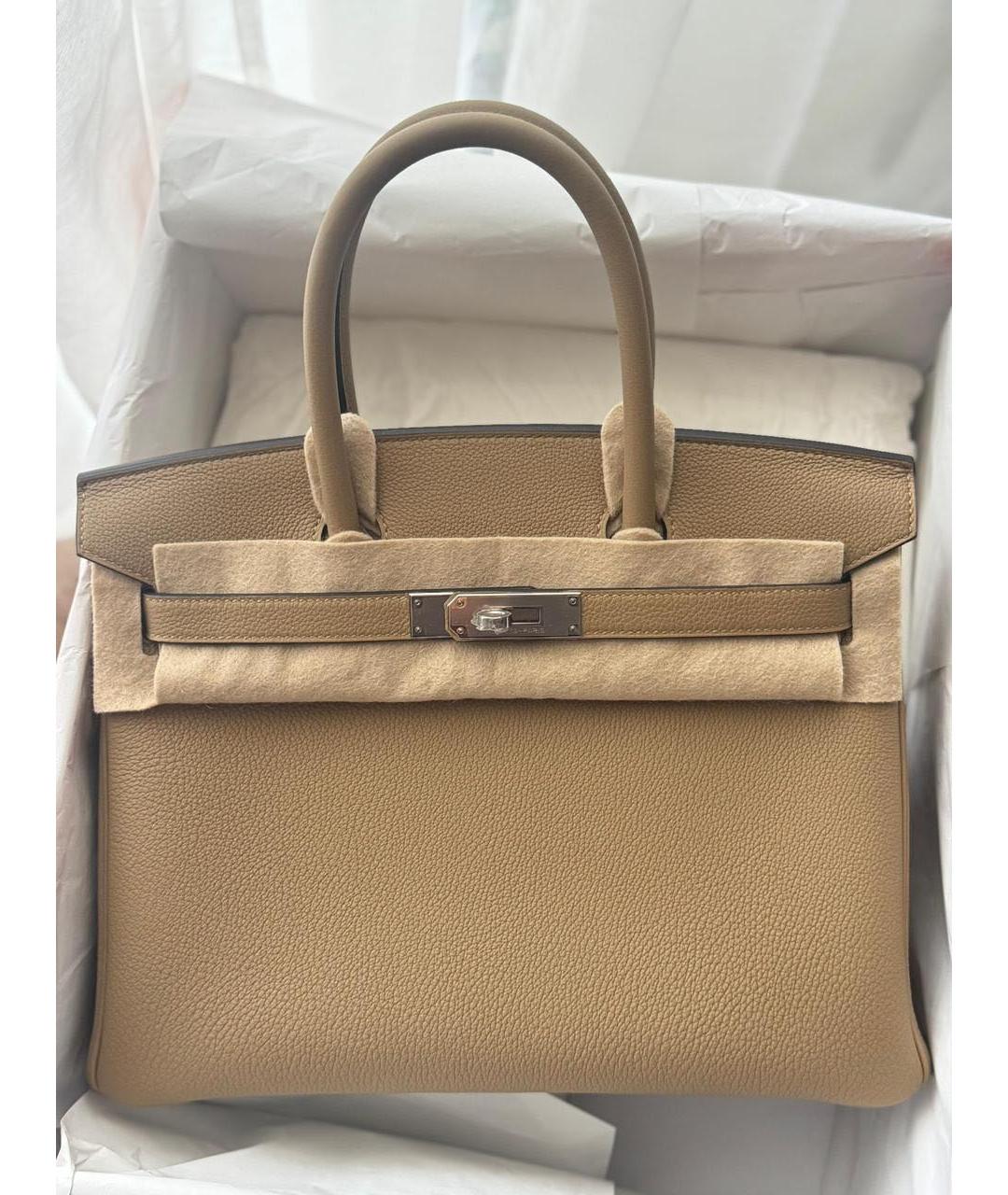 HERMES Бежевая кожаная сумка с короткими ручками, фото 2