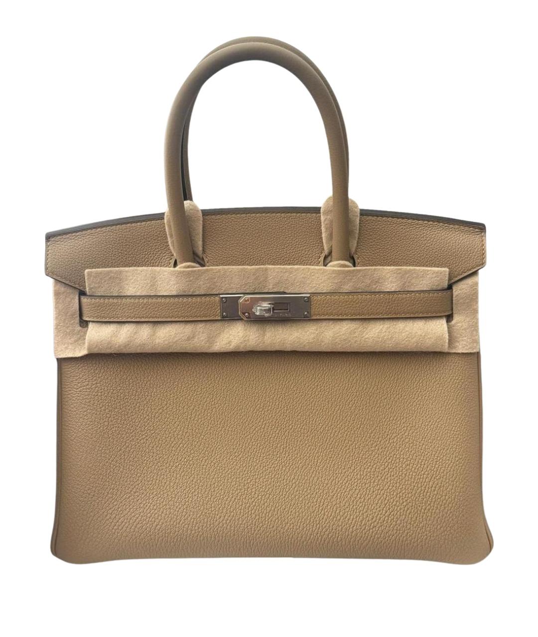 HERMES Бежевая кожаная сумка с короткими ручками, фото 1