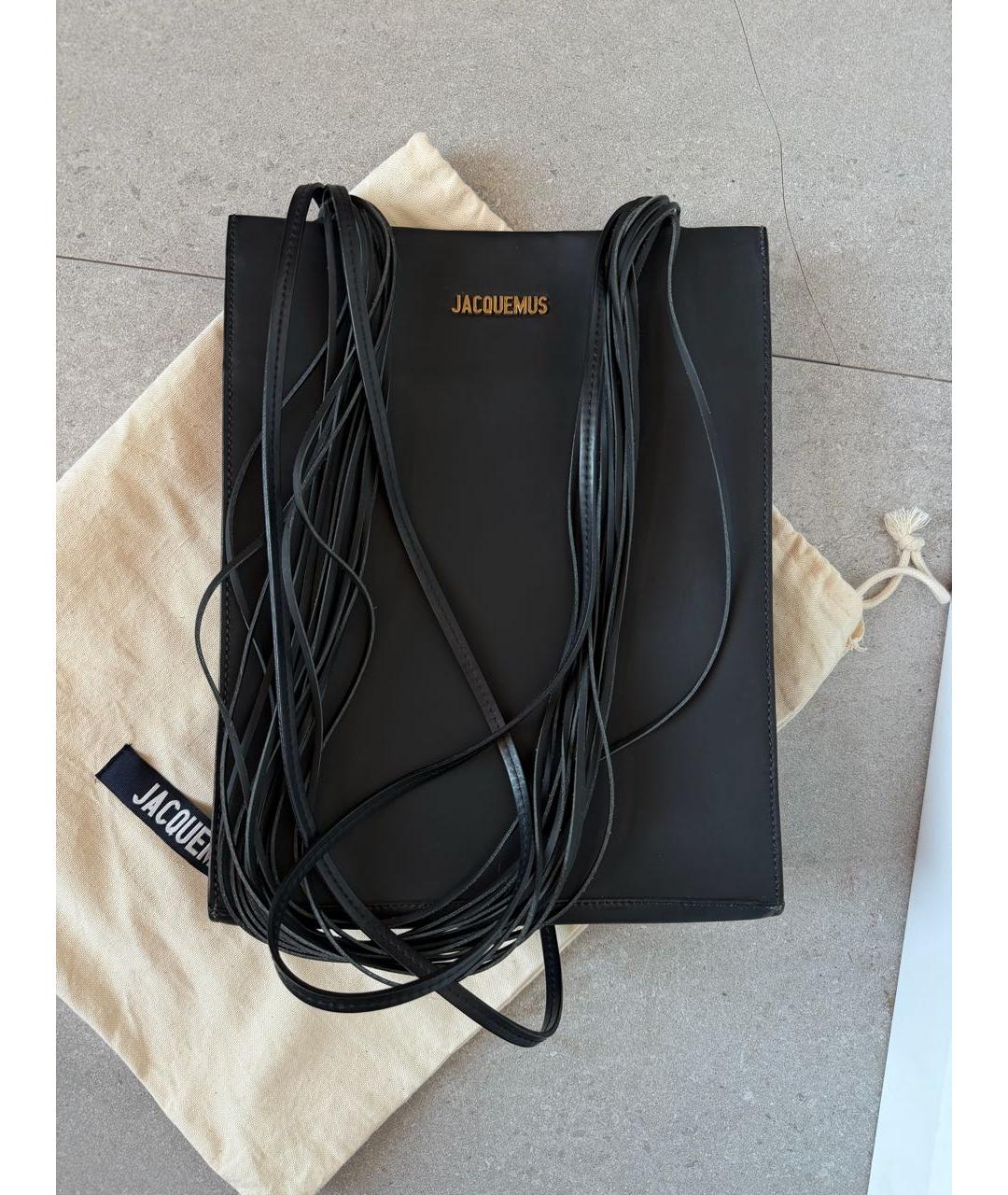 JACQUEMUS Антрацитовая кожаная сумка тоут, фото 8