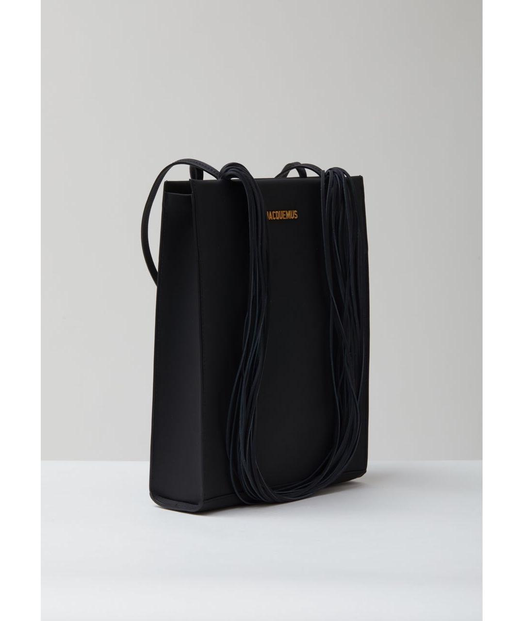 JACQUEMUS Антрацитовая кожаная сумка тоут, фото 2