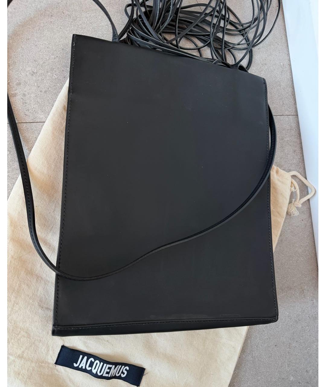 JACQUEMUS Антрацитовая кожаная сумка тоут, фото 6