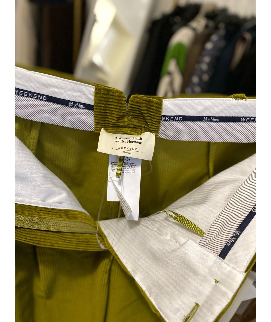 WEEKEND MAX MARA Хаки хлопковые прямые брюки, фото 3