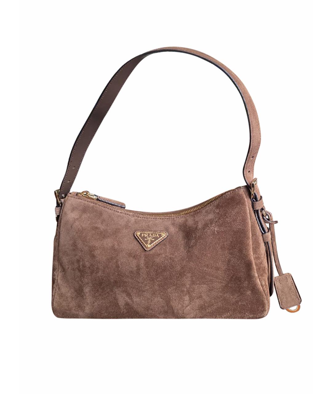 PRADA Коричневая замшевая сумка тоут, фото 1