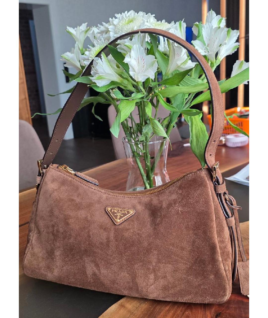 PRADA Коричневая замшевая сумка тоут, фото 10