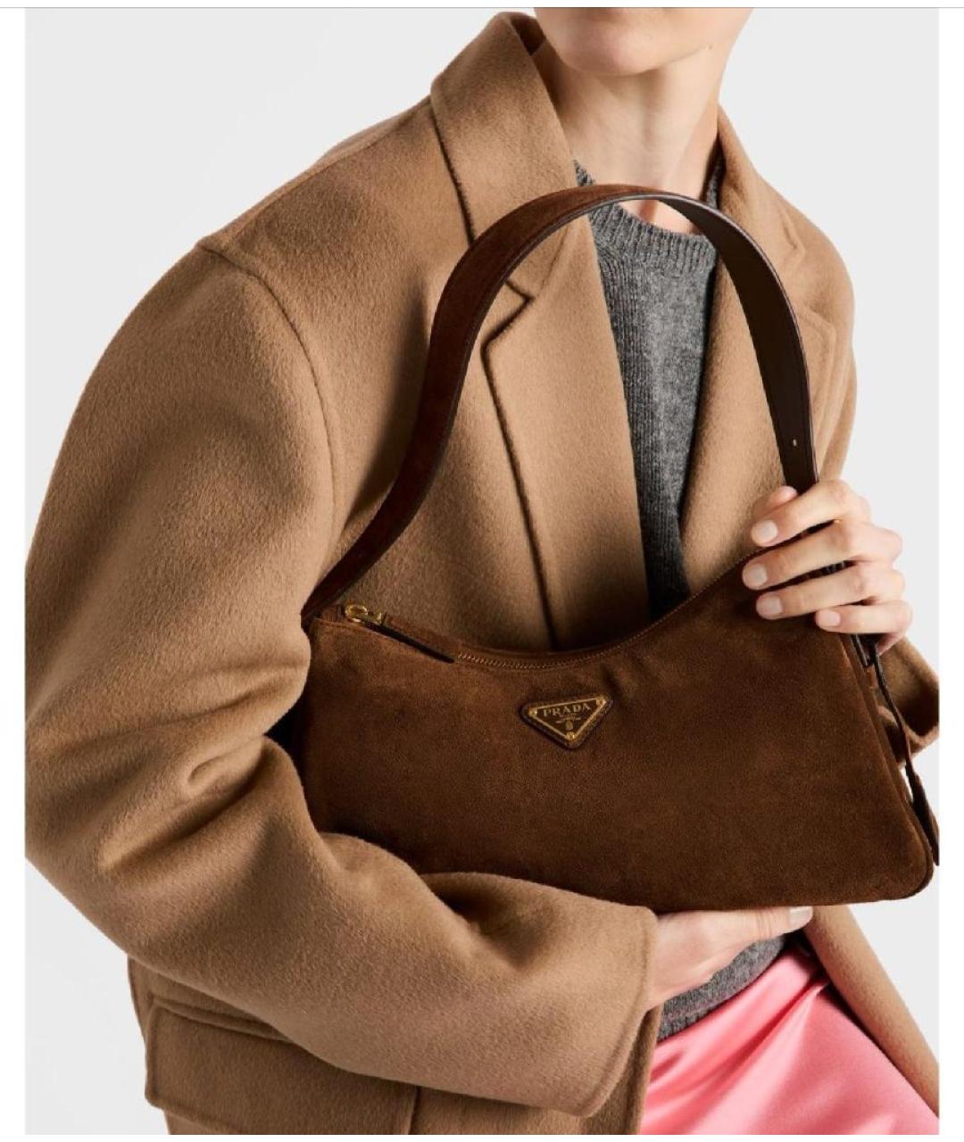 PRADA Коричневая замшевая сумка тоут, фото 6