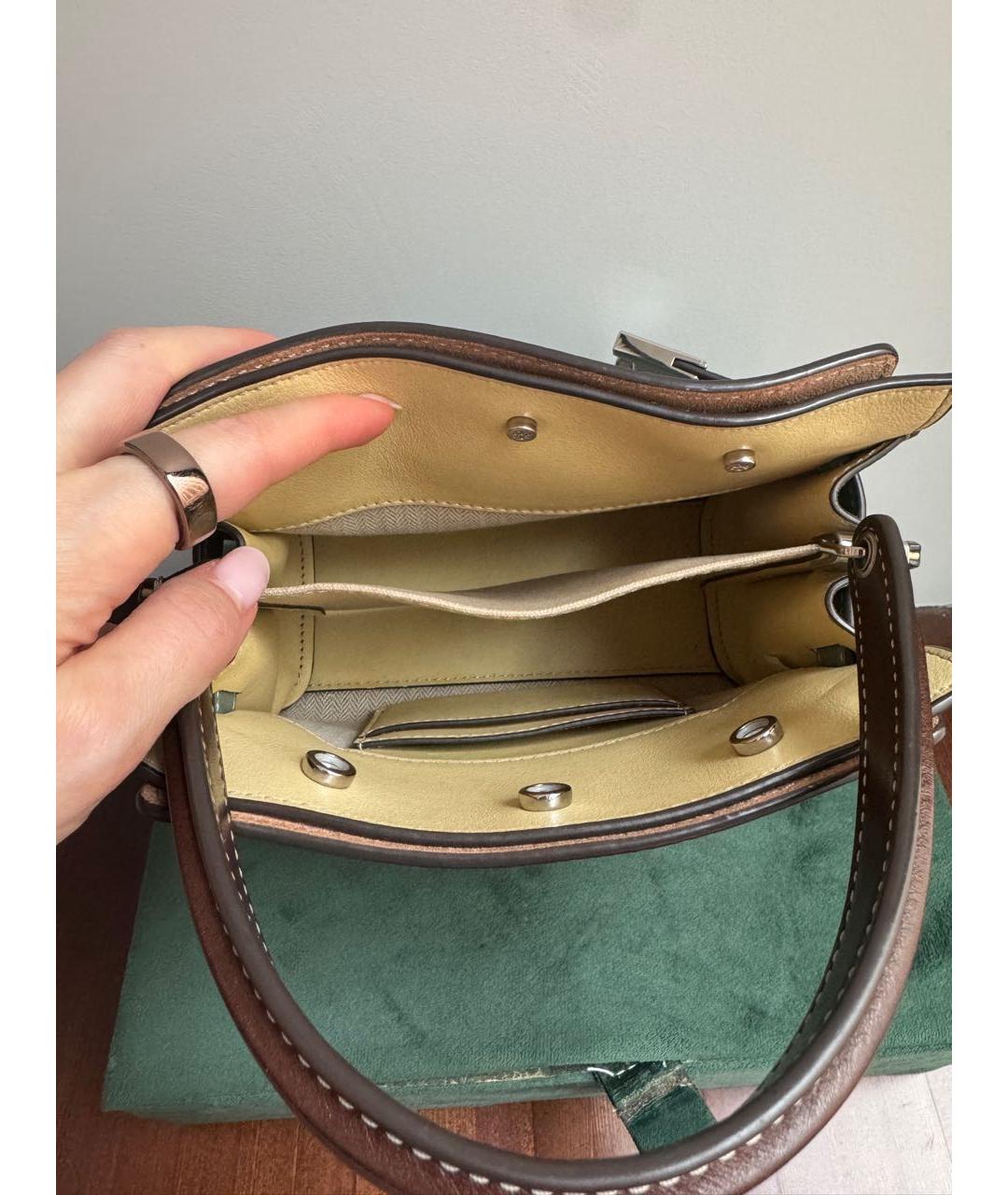 TORY BURCH Зеленая кожаная сумка с короткими ручками, фото 5