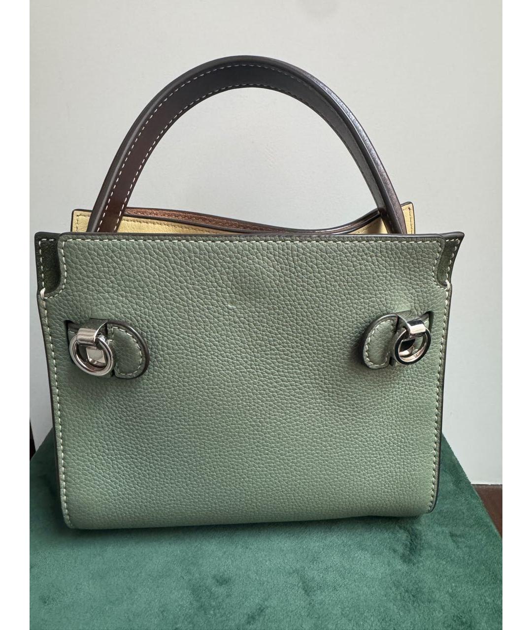 TORY BURCH Зеленая кожаная сумка с короткими ручками, фото 4