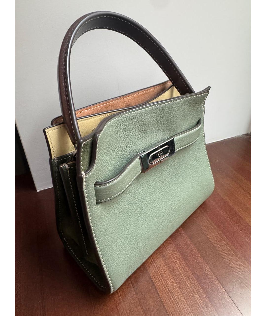 TORY BURCH Зеленая кожаная сумка с короткими ручками, фото 3