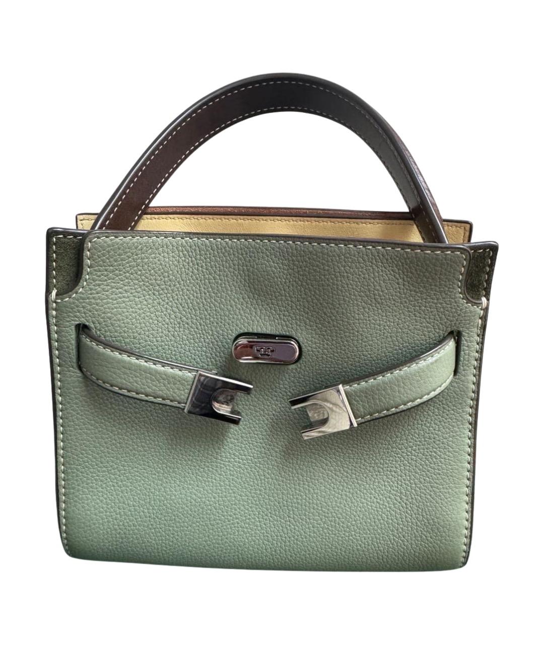 TORY BURCH Зеленая кожаная сумка с короткими ручками, фото 1