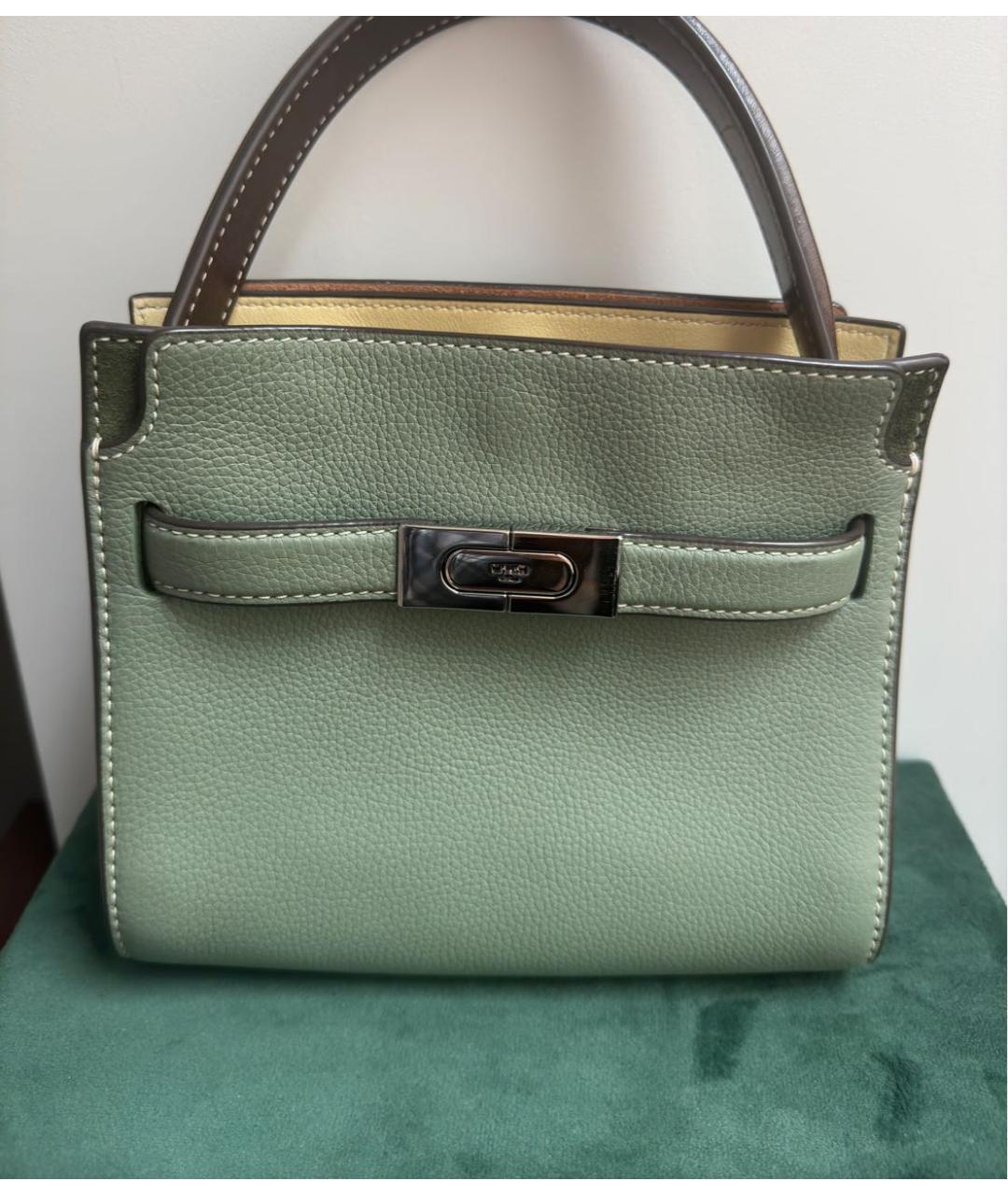 TORY BURCH Зеленая кожаная сумка с короткими ручками, фото 2