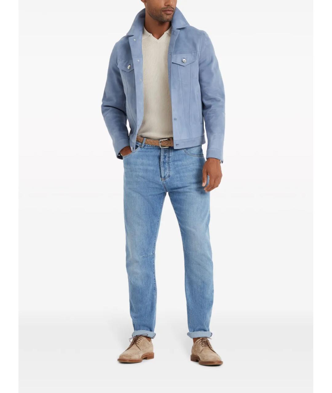 BRUNELLO CUCINELLI Голубые хлопковые джинсы скинни, фото 3