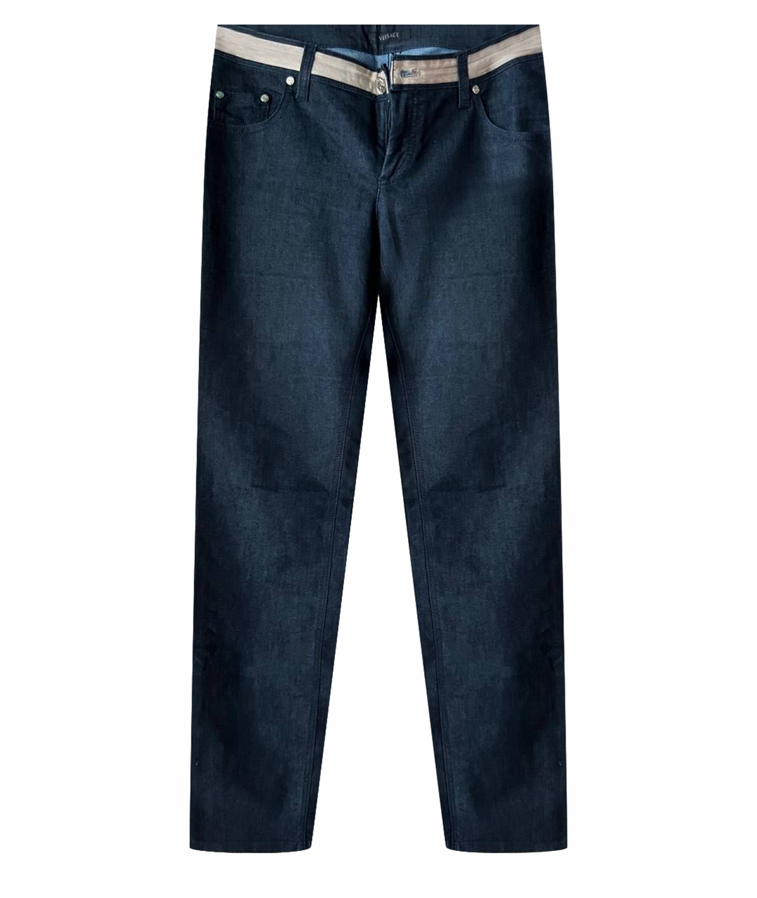 VERSACE Темно-синие хлопковые прямые джинсы, фото 1