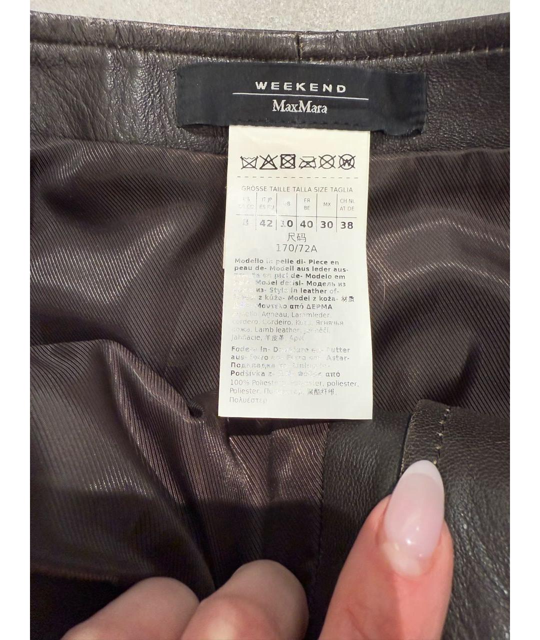 WEEKEND MAX MARA Коричневая кожаная юбка мини, фото 3