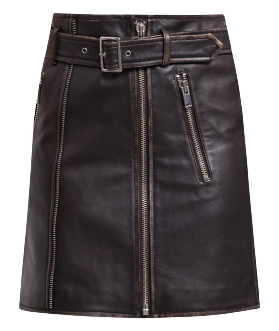 WEEKEND MAX MARA Коричневая кожаная юбка мини, фото 1