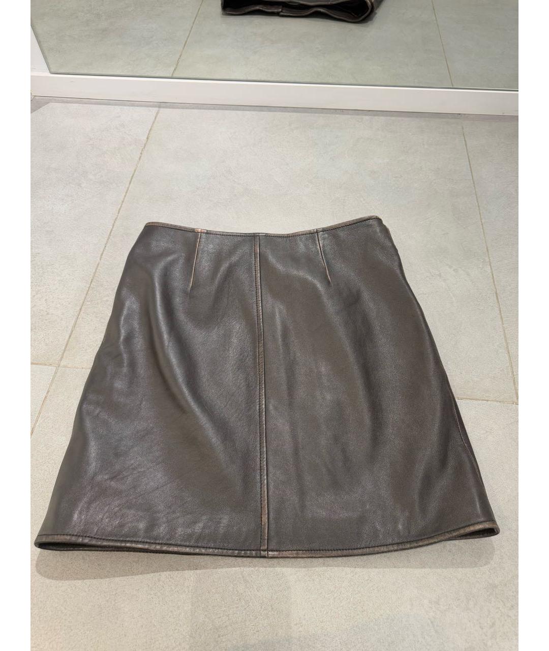 WEEKEND MAX MARA Коричневая кожаная юбка мини, фото 2