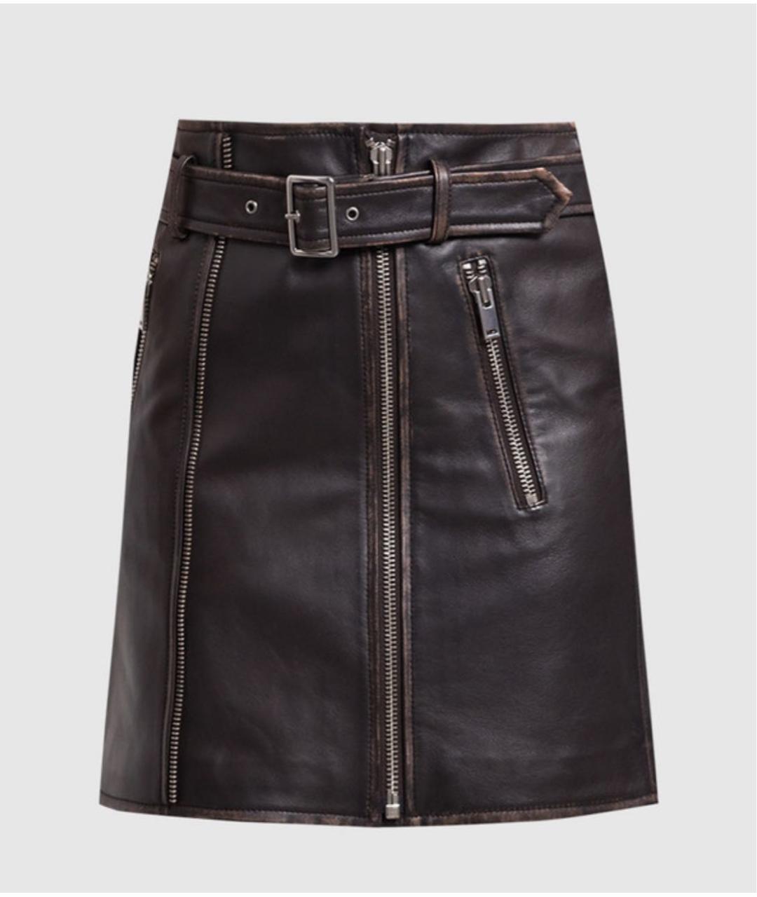 WEEKEND MAX MARA Коричневая кожаная юбка мини, фото 8