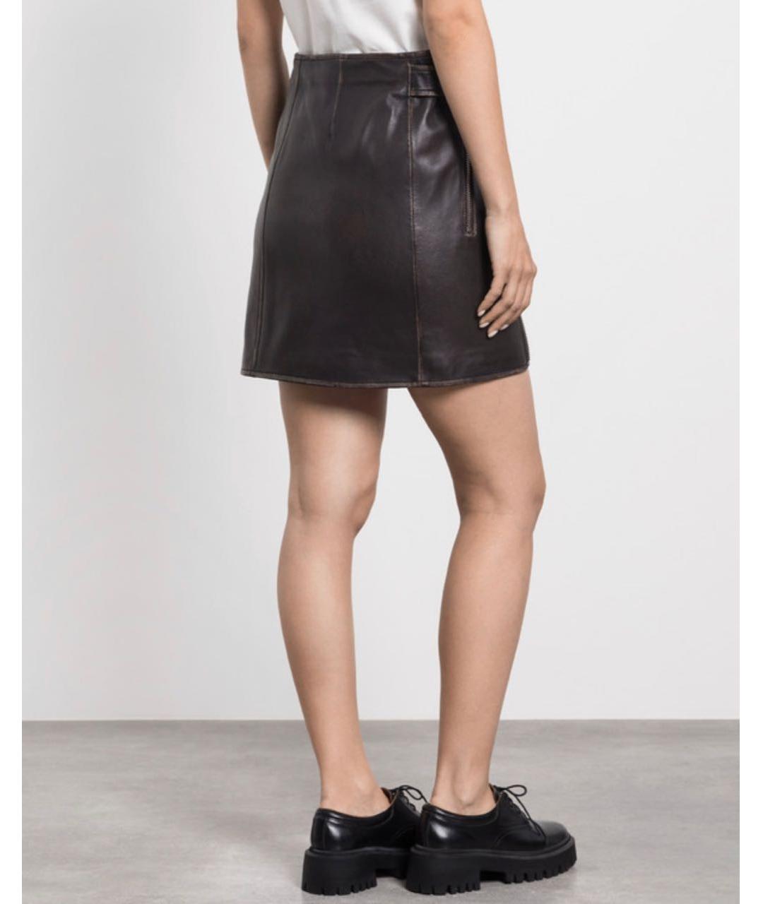WEEKEND MAX MARA Коричневая кожаная юбка мини, фото 6