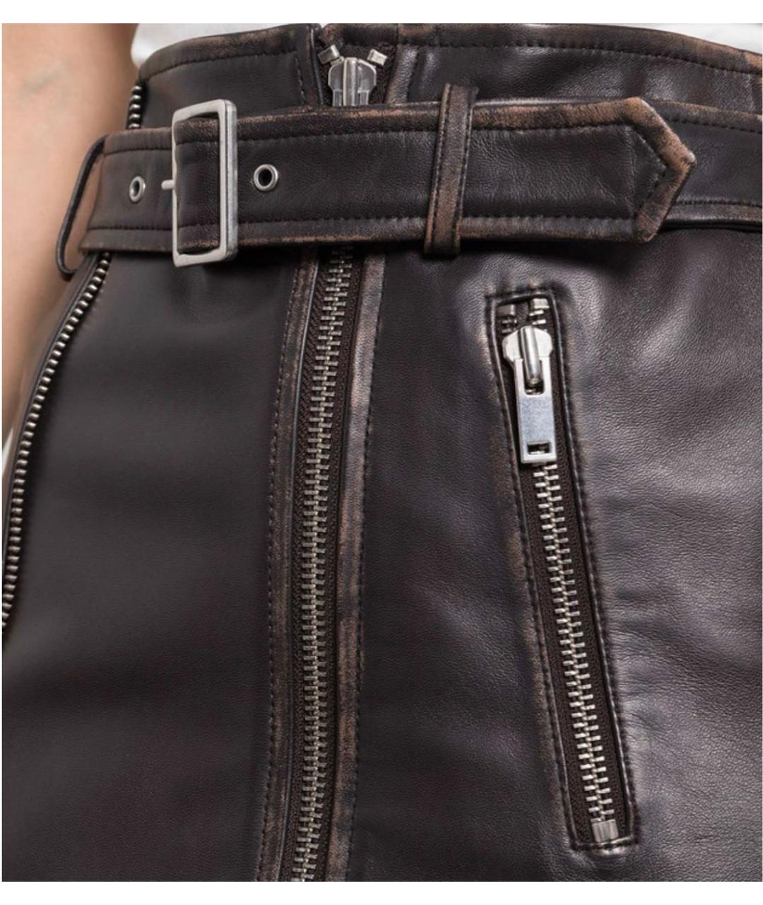 WEEKEND MAX MARA Коричневая кожаная юбка мини, фото 4