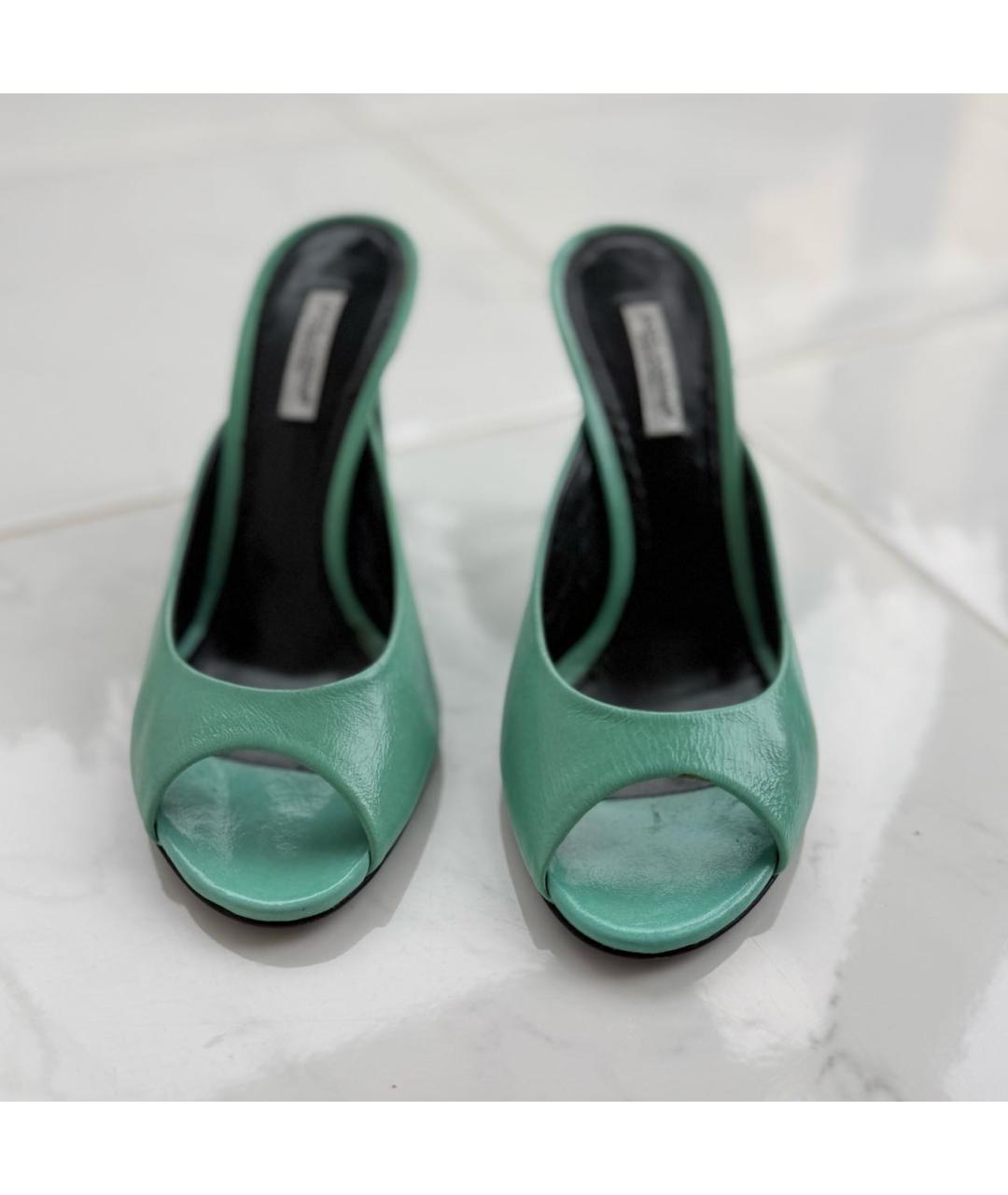 DOLCE&GABBANA Бирюзовые кожаные мюли, фото 2