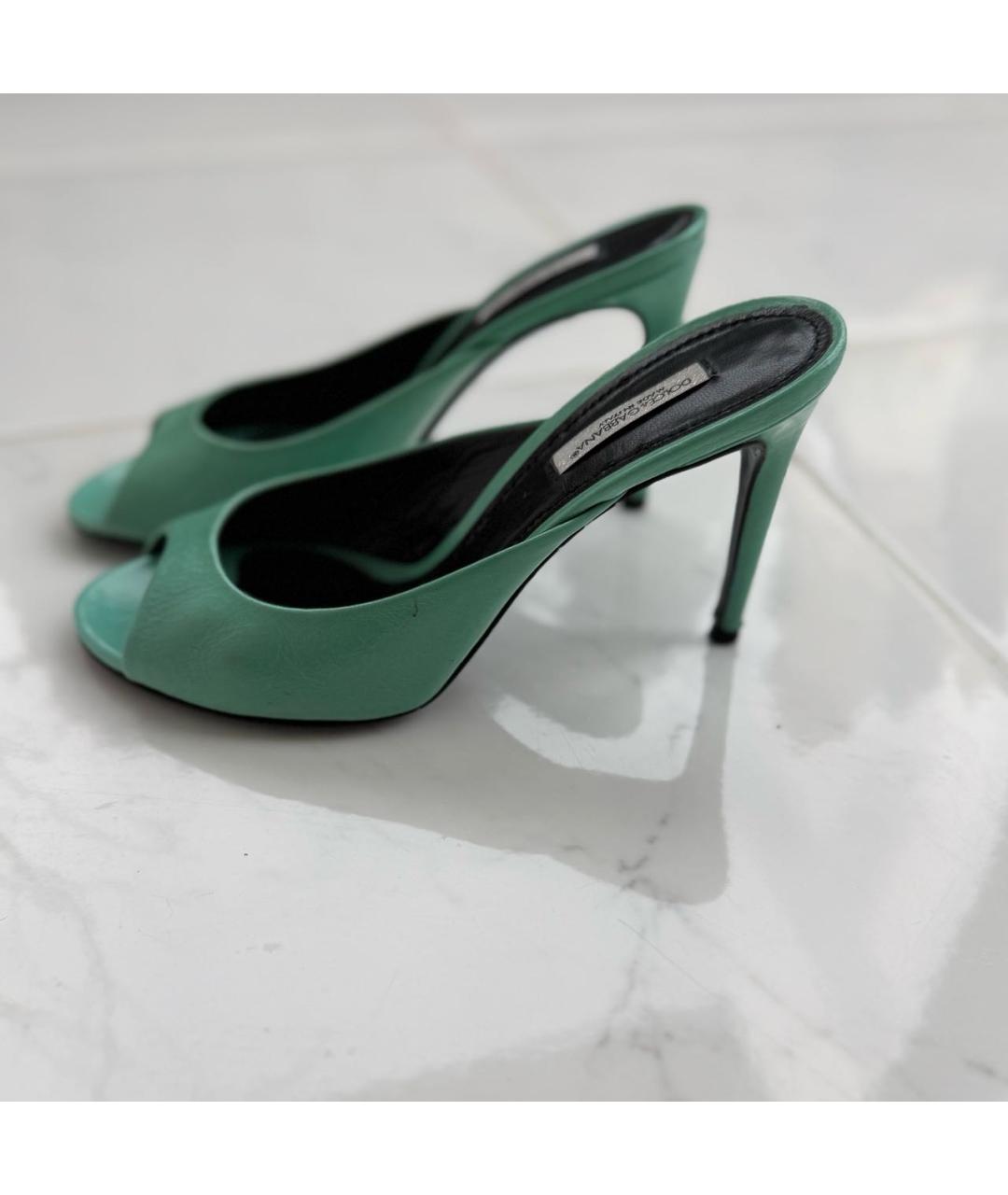 DOLCE&GABBANA Бирюзовые кожаные мюли, фото 5