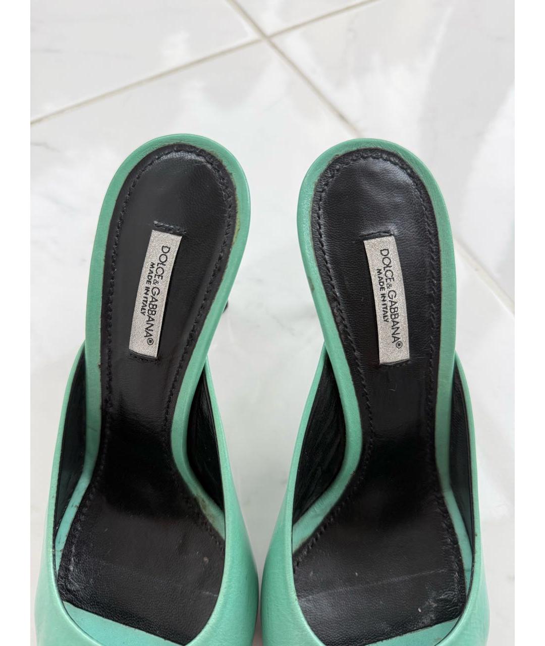 DOLCE&GABBANA Бирюзовые кожаные мюли, фото 3