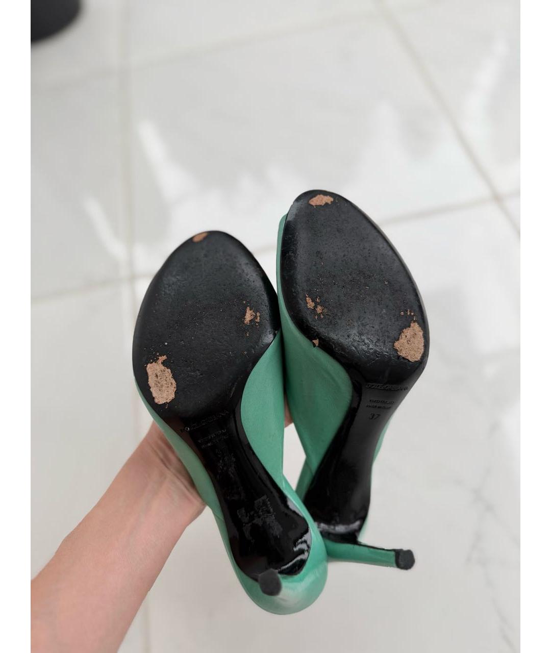 DOLCE&GABBANA Бирюзовые кожаные мюли, фото 4