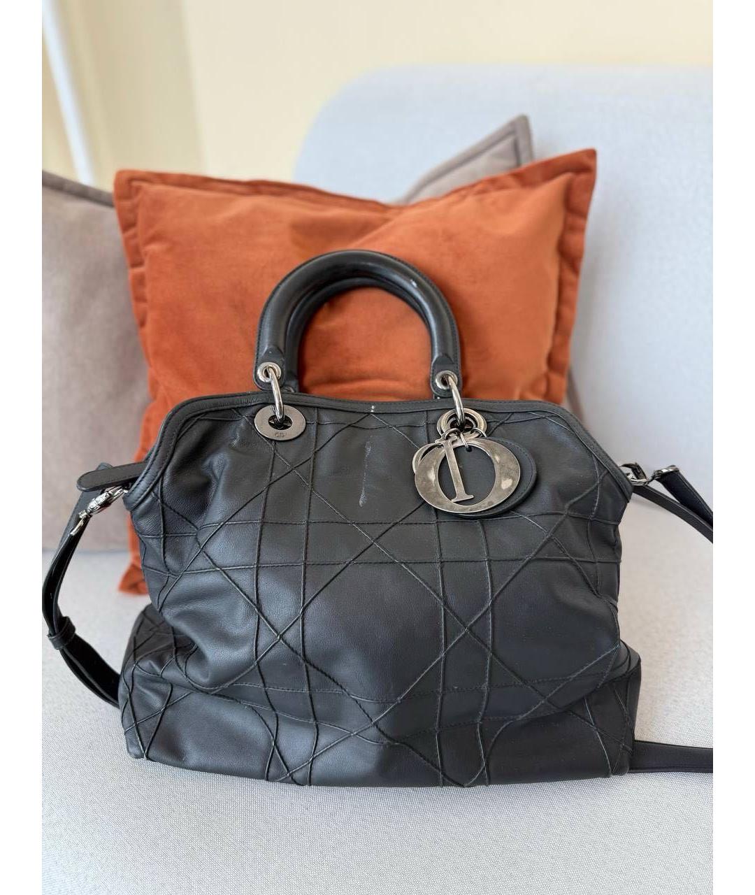 CHRISTIAN DIOR Черная кожаная сумка с короткими ручками, фото 9