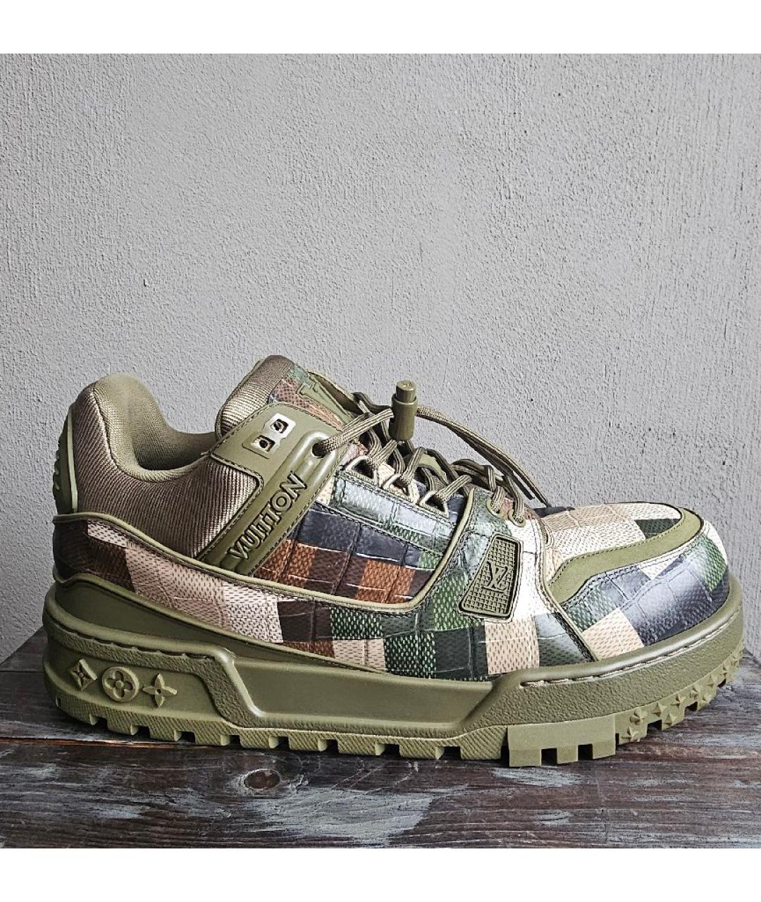 LOUIS VUITTON Хаки кожаные низкие кроссовки / кеды, фото 10