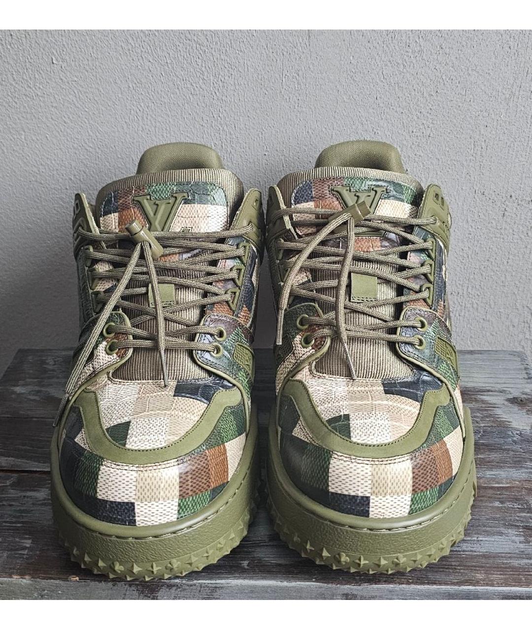 LOUIS VUITTON Хаки кожаные низкие кроссовки / кеды, фото 5